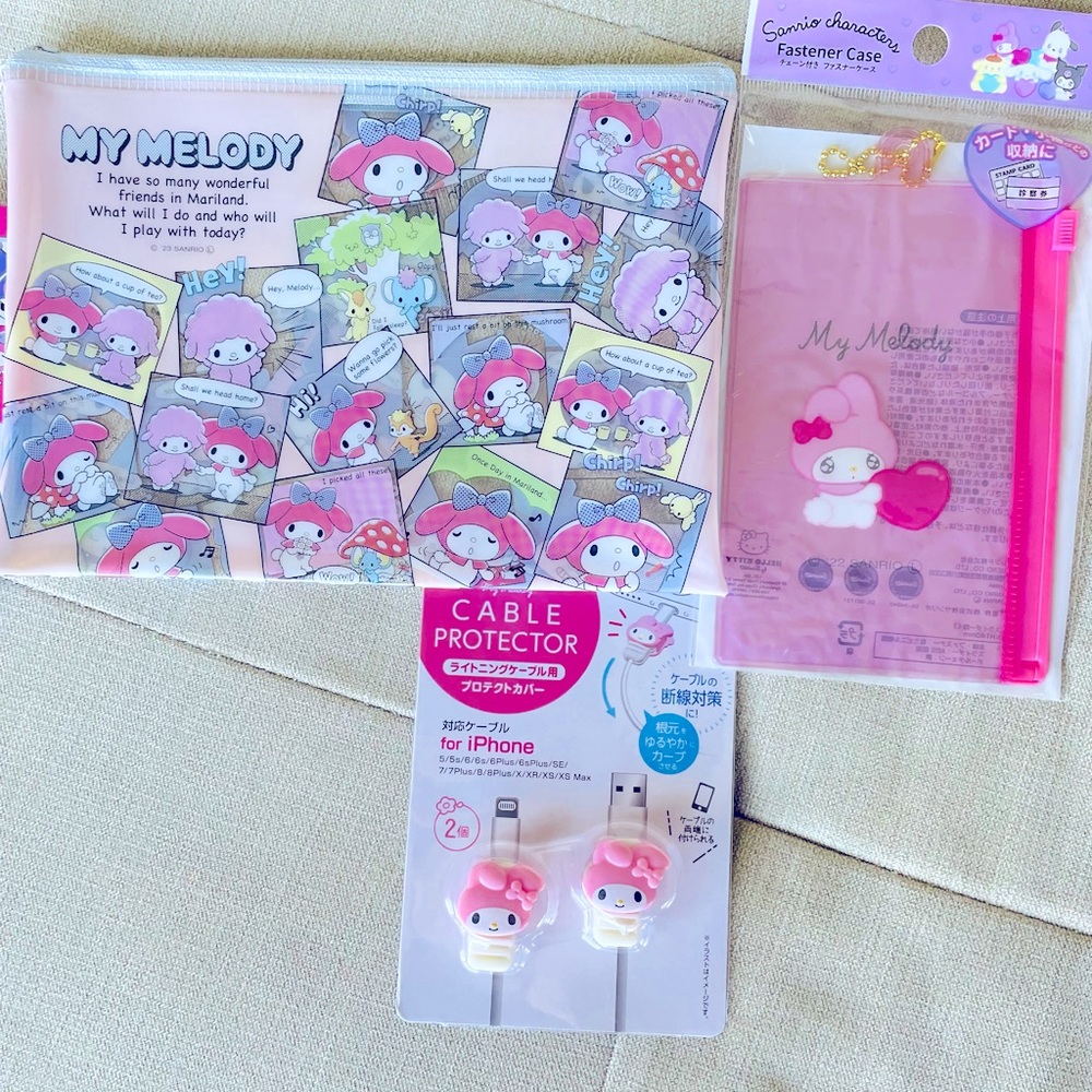 NWT My Melody bundle, cable protector with two pouches